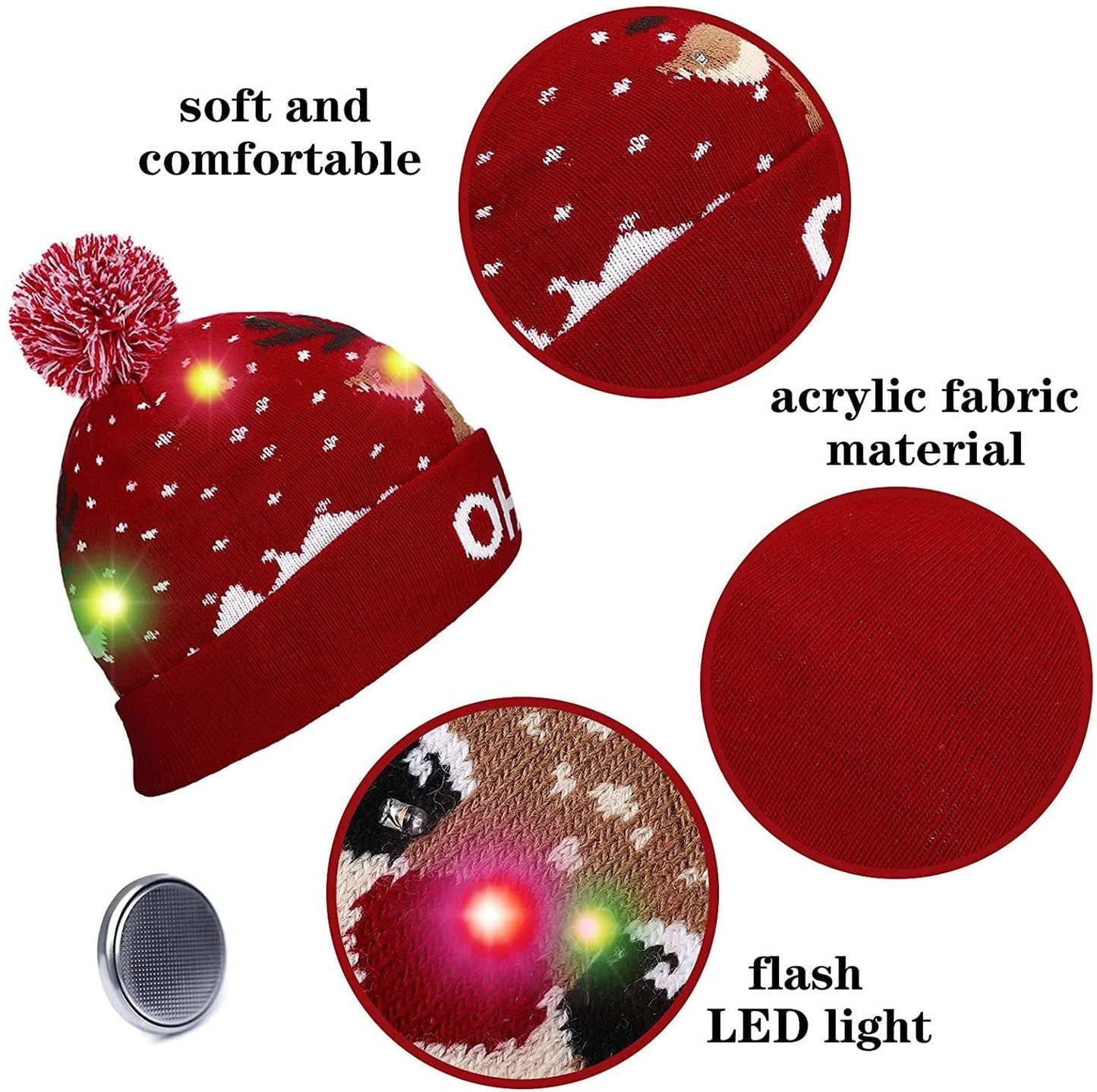 Norvo | 🎅LED Jule Strikkede Luer Lys opp Jule Beanie