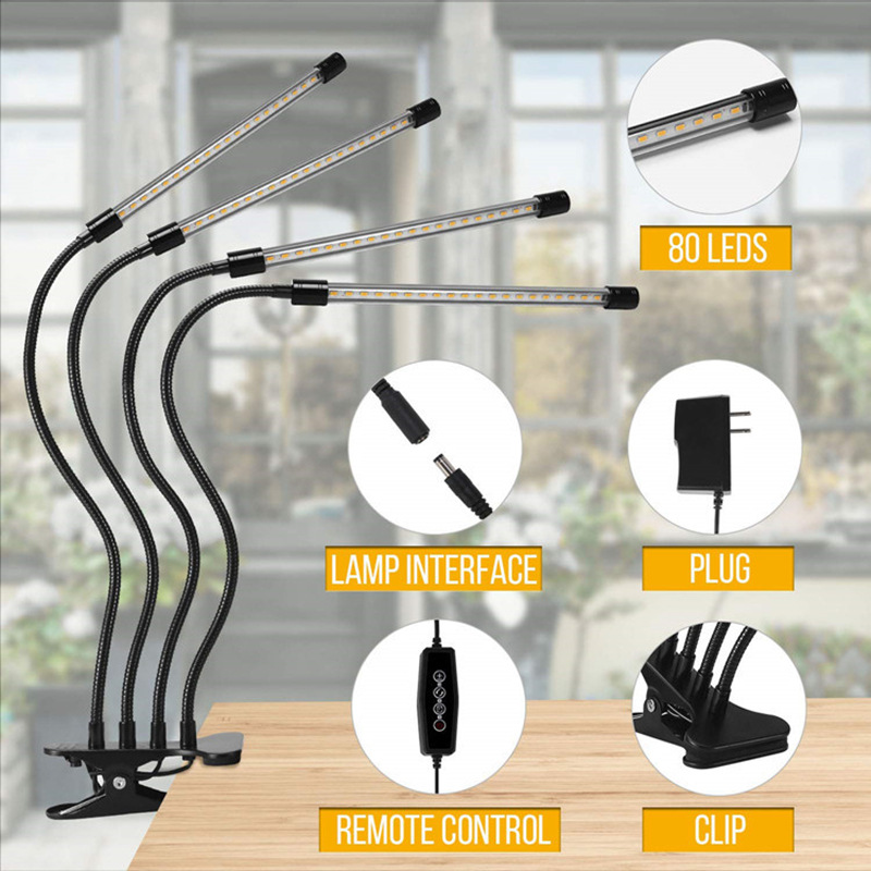 Norvo | Plantevekstlys med 4 fleksible armer og dimmefunksjon for innendørs hager