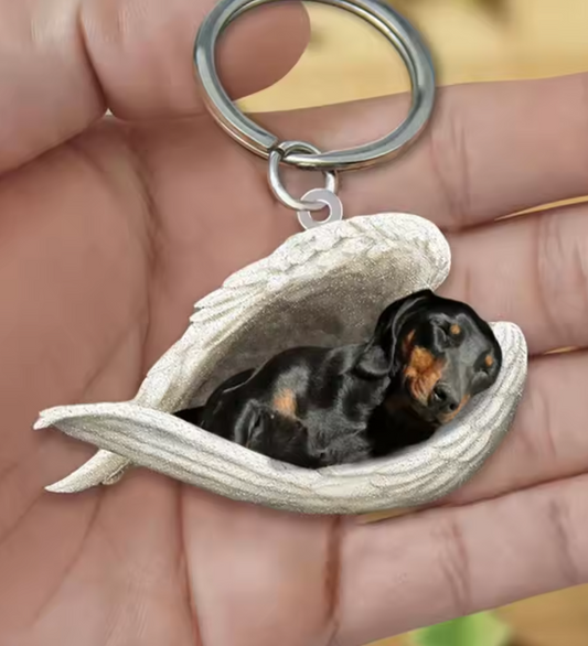Norvo | Dachsund Sovende Engel Akryllnøkkelring