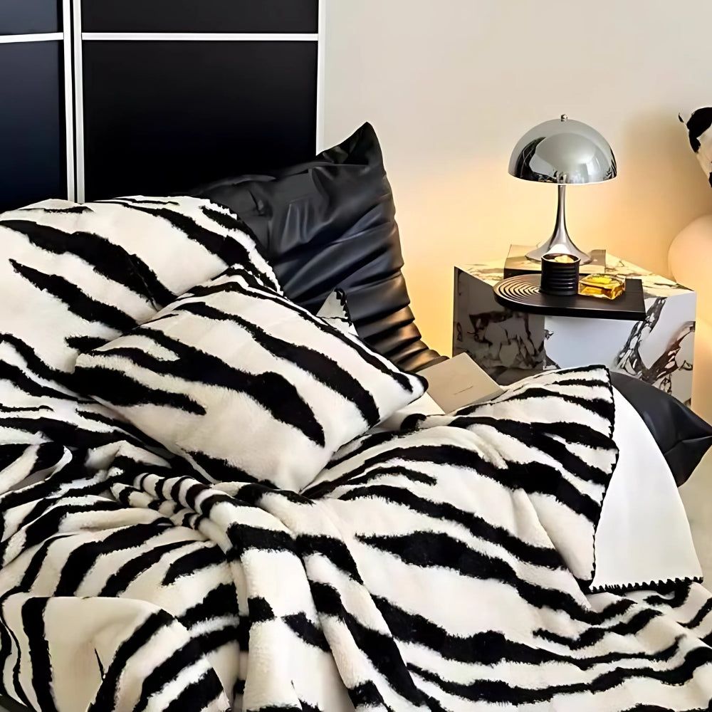 Norvo | Zebra Print Luksus Fuskepels Teppe