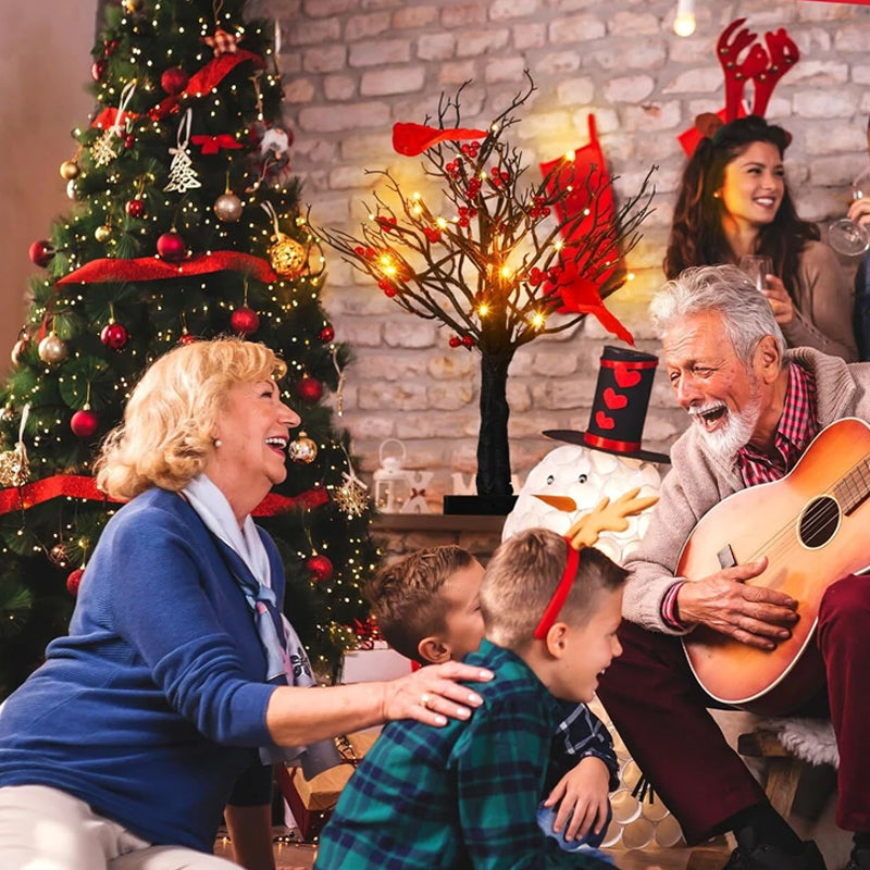 Norvo | Atmosfærisk Lys Tre med Røde Fugler – Fleksibel LED Dekorasjon Tre