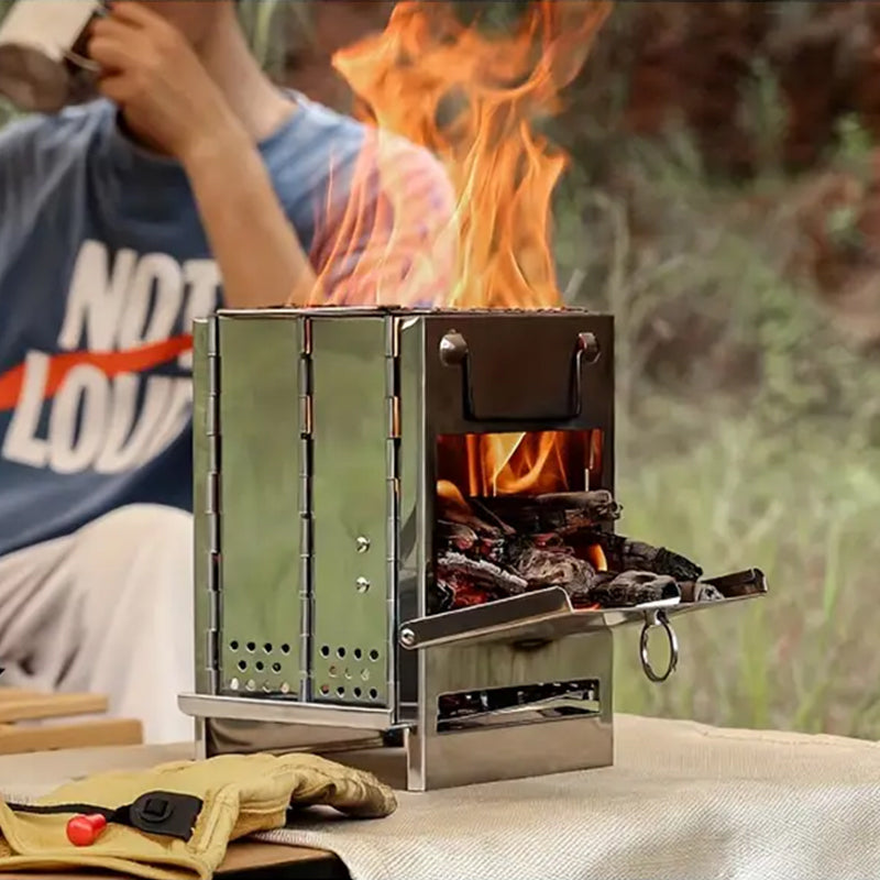 Norvo | Utendørs sammenleggbart vedovn mini rustfritt stål grill camping piknik