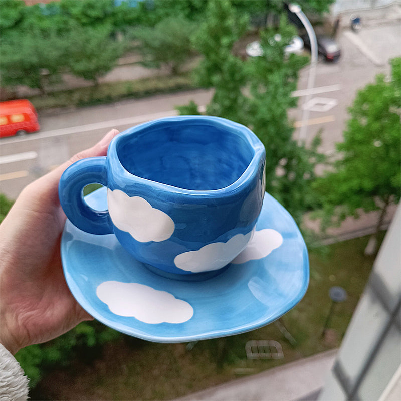 Håndmalt kreativ kaffekopp, keramisk tekopp og fatsett | Norvo