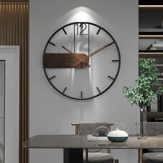 Norvo | Stål-Valnøtt Veggklokke | Moderne Industriell Design med Valnøtt Tre