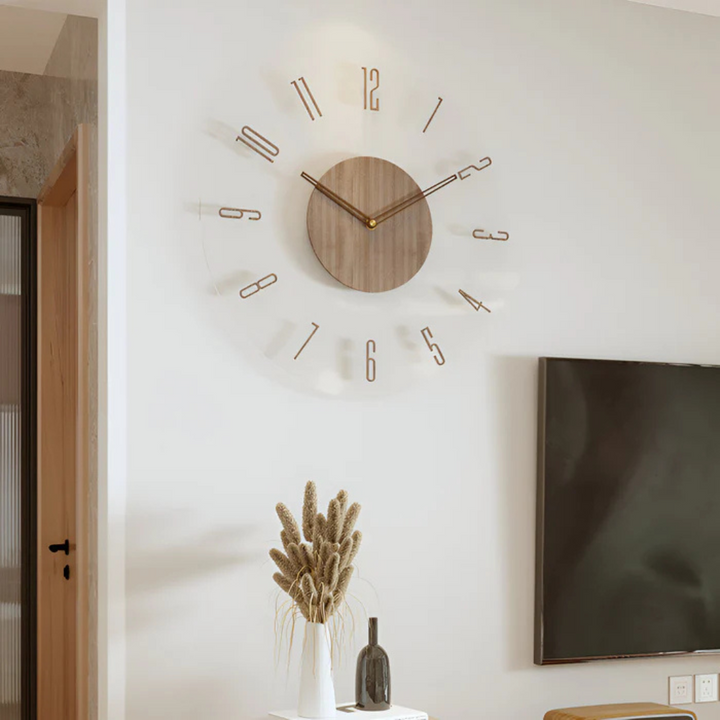 Norvo | Moderne veggklokke 30 cm av akryl og tre for stuen
