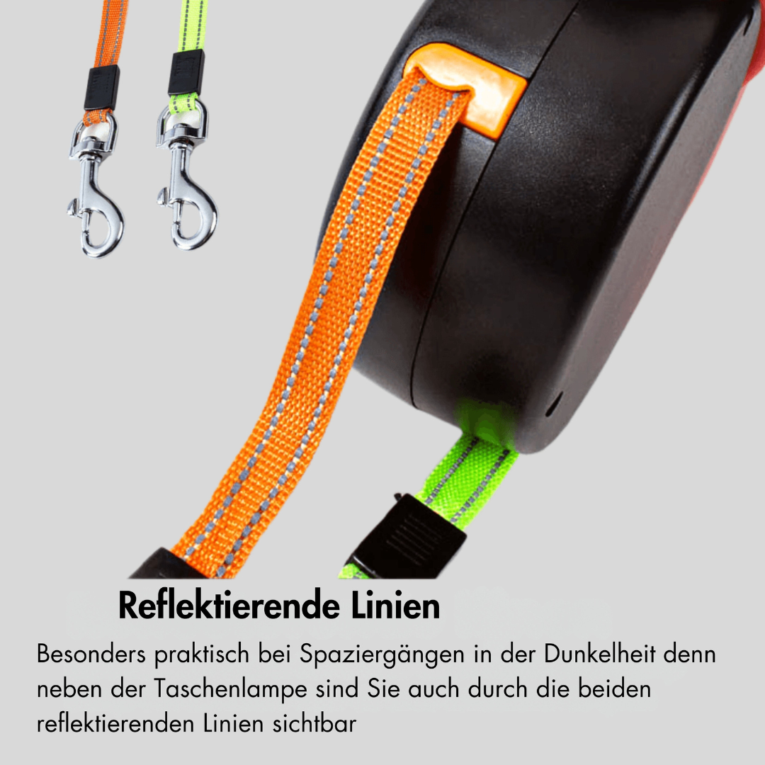 Norvo | DuoLeash Dobbel Hundebånd – Utstrykkbar & Knutefri Med Lommelykt