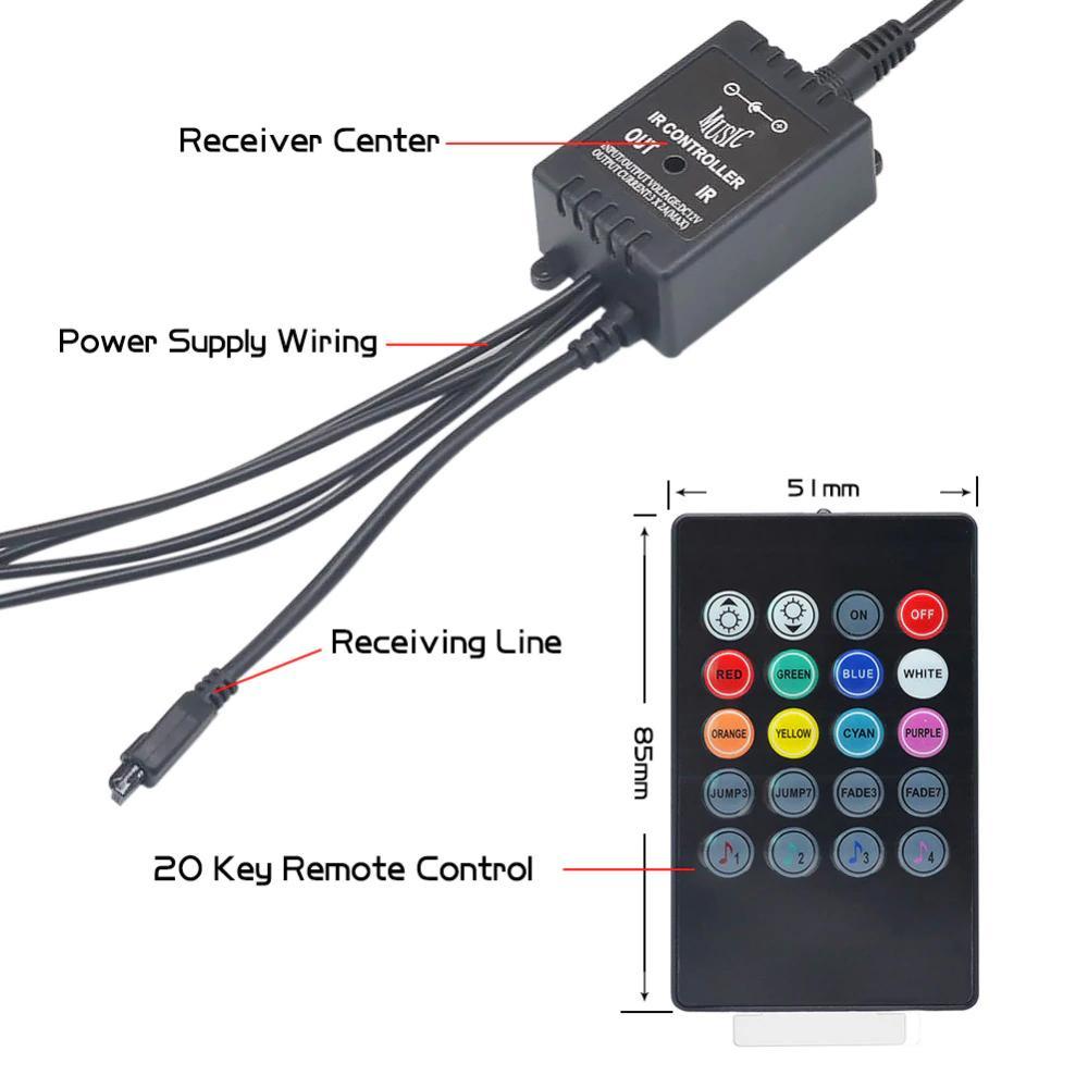 Norvo | Car RGB LED Strip Light Trådløs Fjernkontroll og Talekontroll