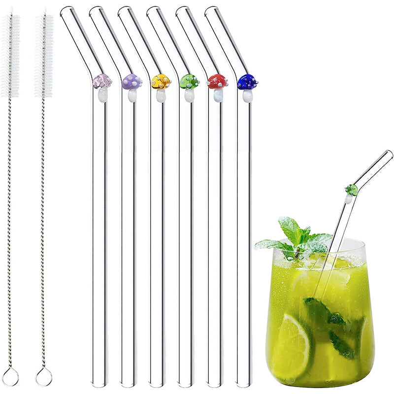 6 PCS Gjenbrukbare Farget Glass Strå med Rengjøringsbørste | Norvo