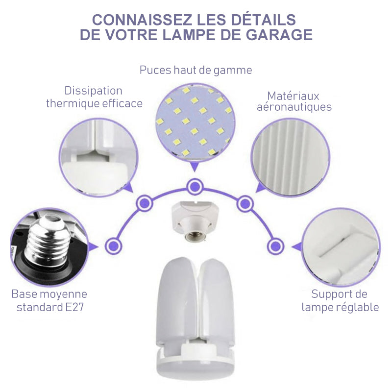 Foldbar deformert universal garasje lampe | Norvo