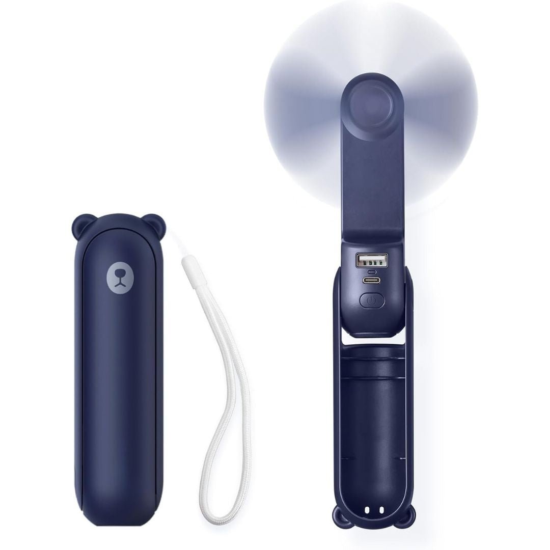 Norvo | 3 I 1 Håndholdt Mini Vifte | USB Oppladbar, Sammenleggbar Design & Ideell for Reise, Camping og Utendørsaktiviteter