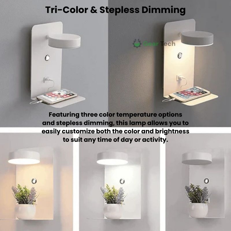 Norvo | LED Vegglampe med Hylle | Myk Glød, Moderne Design & Ideell for å Skape en Festlig Atmosfære i Soverommet