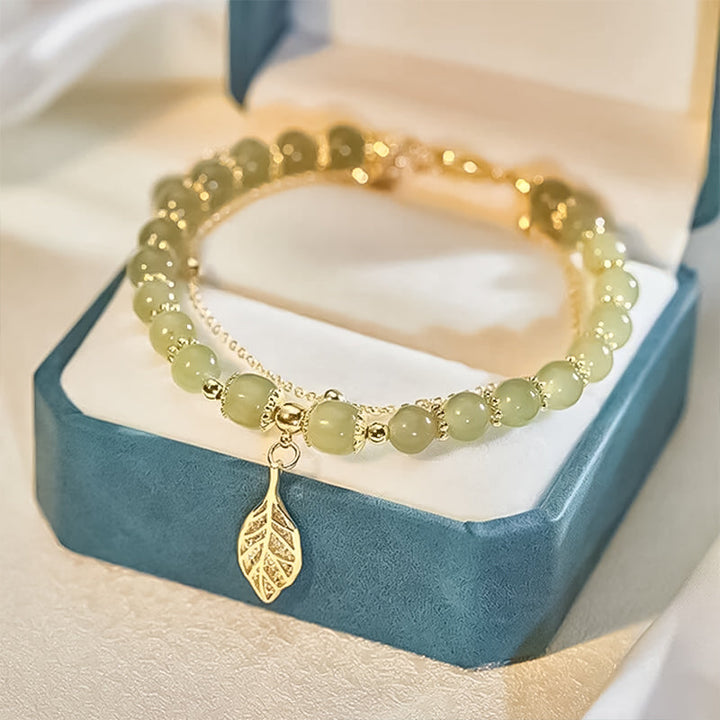 Norvo | Hetian Jade Leaf Gold Bracelet