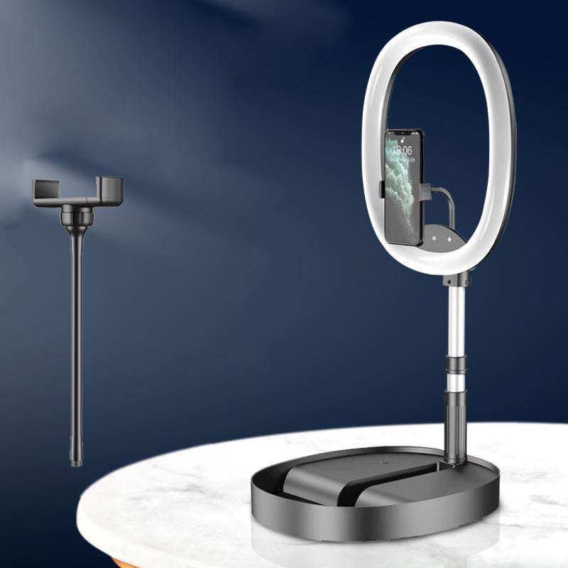 Norvo | Sammenleggbar og Justerbar Telefonholder med 10W Trådløs Hurtiglading, Opptil 25,8 cm, Lampe, Antiskli Panel, Mini Hylle, Passende for Telefoner og Nettbrett