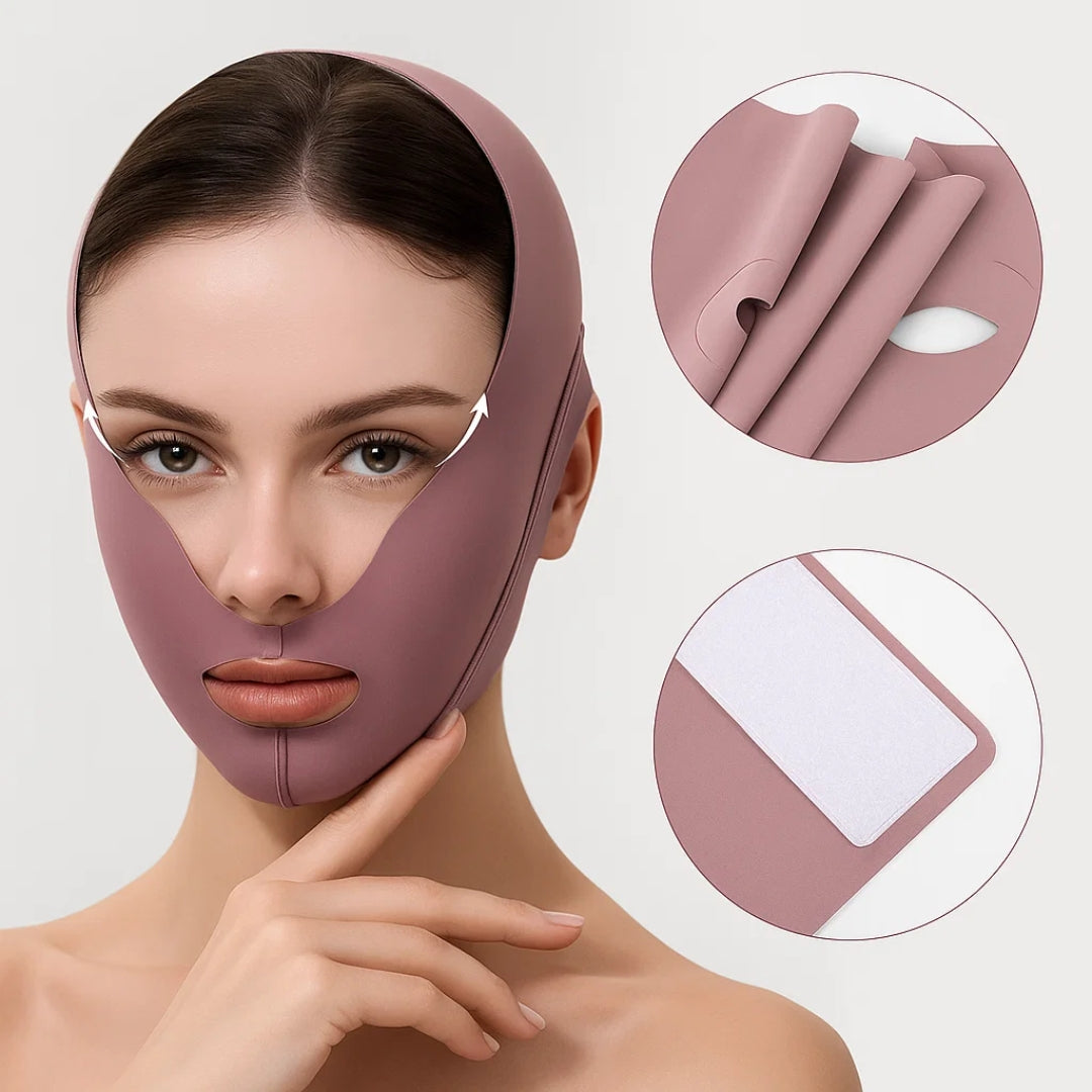 Kjevelinjeskulpturering – Pustende stretchstoff – Løfter hengende hud – Fester og definerer V-linje ansiktsskolv
