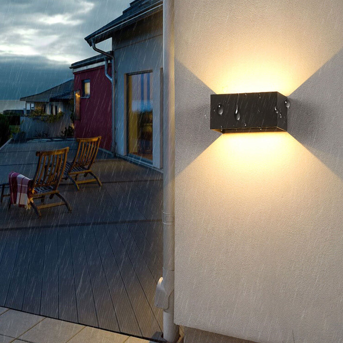 Norvo | Moderne vanntett rektangulær LED-vegglampe for utendørs bruk med opp- og nedlys