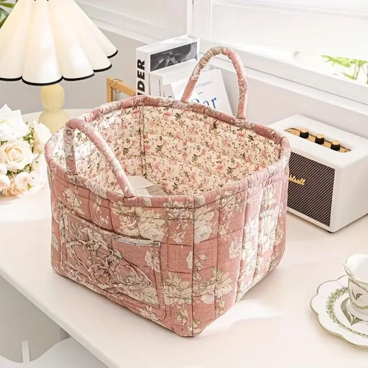 Norvo | Floral Canvas Oppbevaringskurv for Hjemmeorganisering