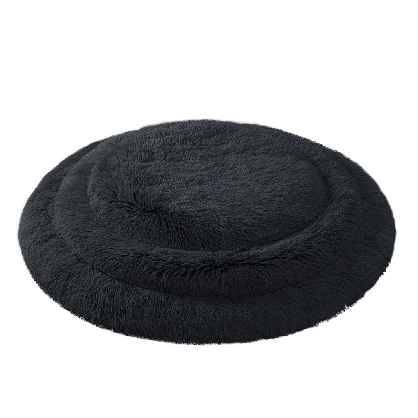 Norvo | Shaggy Faux Fur Rund Padded Lounge Mat - Kull