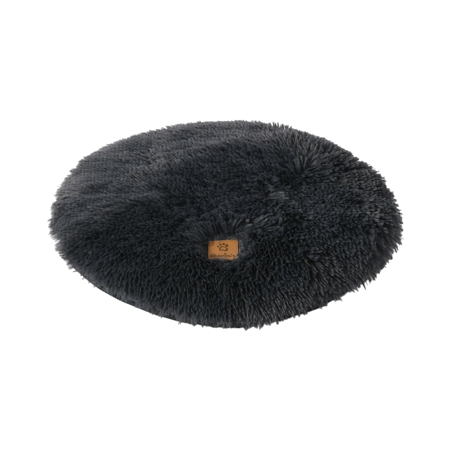 Norvo | Shaggy Faux Fur Rund Padded Lounge Mat - Kull