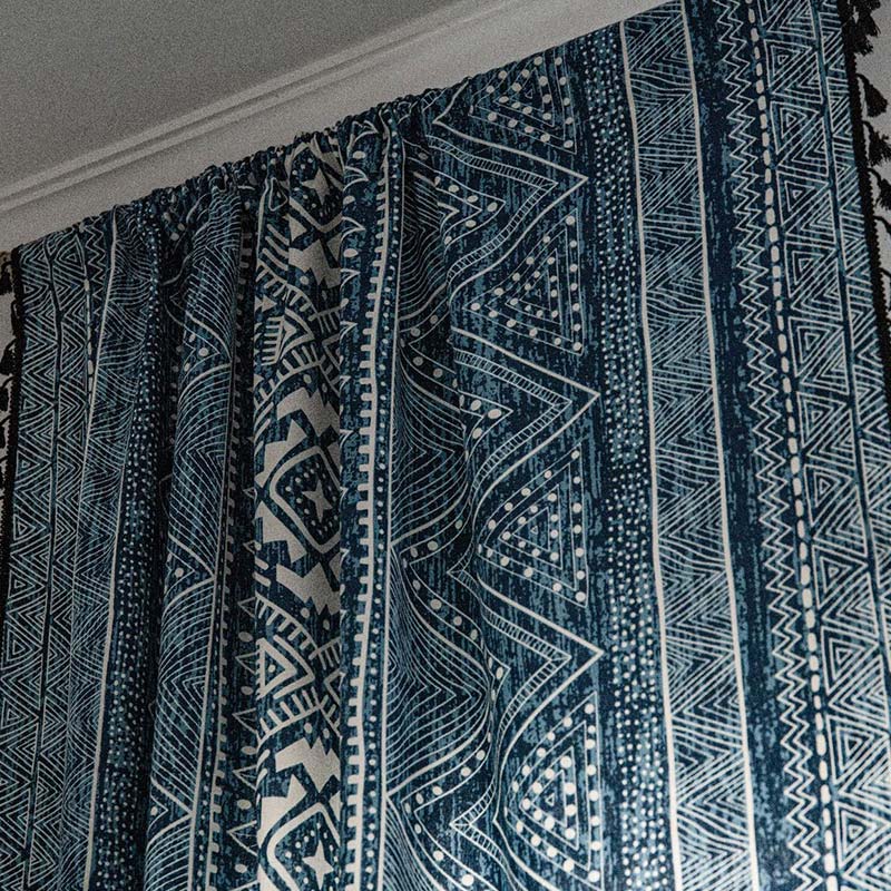 Norvo | Blå geometrisk mønster lysfiltrerende gardin