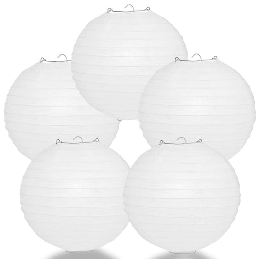 Norvo | Quasimoon 18 Tommers Hvite Runde Papirlanterner (5-Pack) - Jevn Ribbing Hengende Dekorasjoner