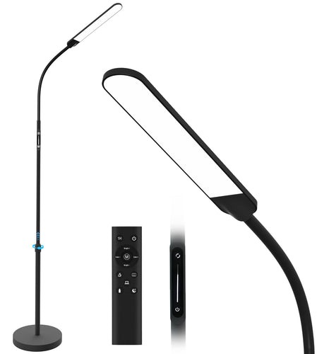 Norvo | Nxone Justerbar Led Gulvlampe, Svart, Moderne Leselys Med 4 Farger & Stegløs Lysstyrke