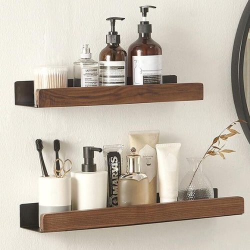 Norvo | Solid Wood Bathroom Shelf – No-Drill Veggmontert Badeorganisator