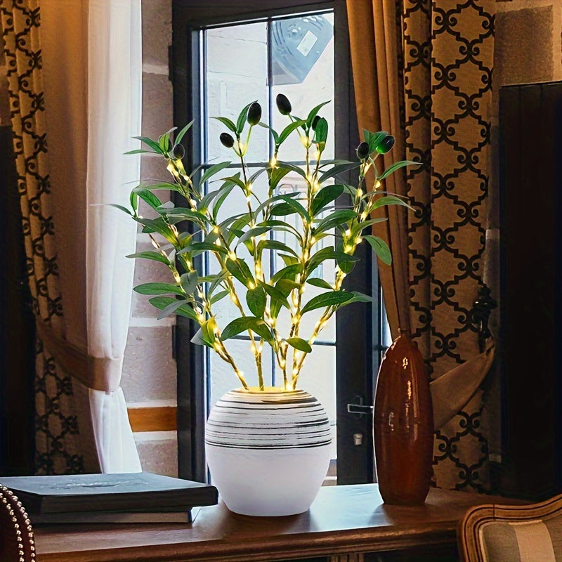 Norvo | Belyst Oliventre LED Lampe – Moderne Dekor for Festlige Anledninger, Bryllup, Bursdager og Feststemning, Ideell for Spisebord, Skap eller Kafé Dekor