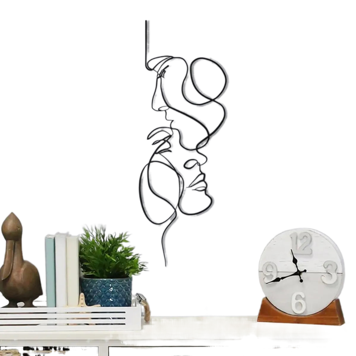 Norvo | Svart Metall Veggkunst Veggdekorasjon Abstrakt Jern Veggskulptur Minimalistisk Ansiktslinje Hjemmedekor Håndverk