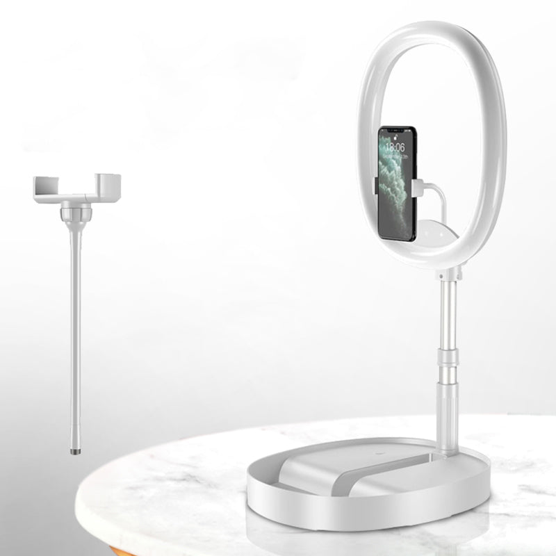 Norvo | Sammenleggbar og Justerbar Telefonholder med 10W Trådløs Hurtiglading, Opptil 25,8 cm, Lampe, Antiskli Panel, Mini Hylle, Passende for Telefoner og Nettbrett