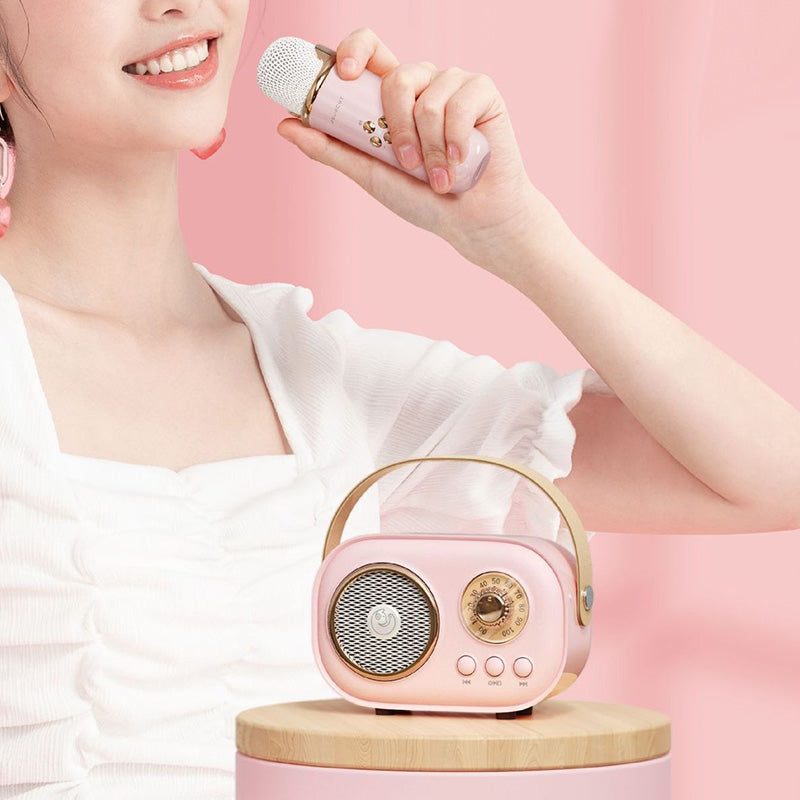 Mini Karaoke-maskin og Bluetooth-høyttaler med trådløs mikrofon