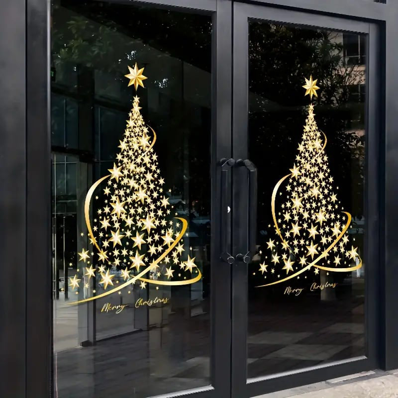 Norvo | Gyldne juletre vindusdekorasjoner klistremerker for glass