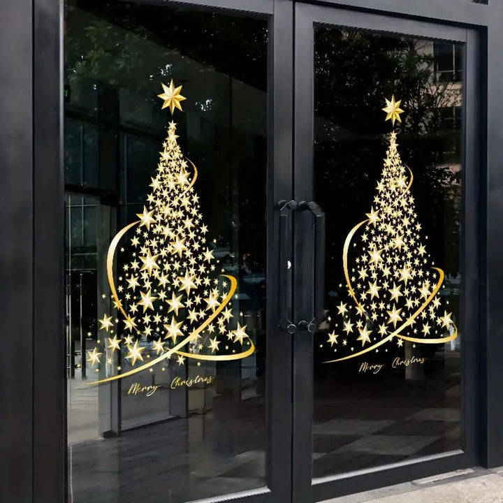 Norvo | Gyldne juletre vindusdekorasjoner klistremerker for glass