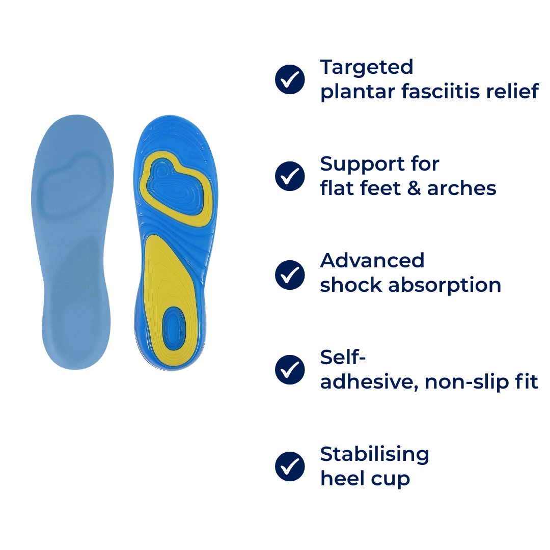 Plantar fasciitt lindring – Selvheftende gelpute – Hverdagskomfort for flate føtter Norvo