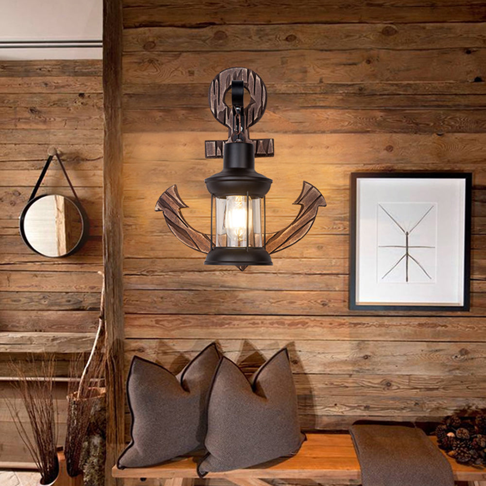 Norvo | Rustikk Tre Anker Vegglampe med Lantern