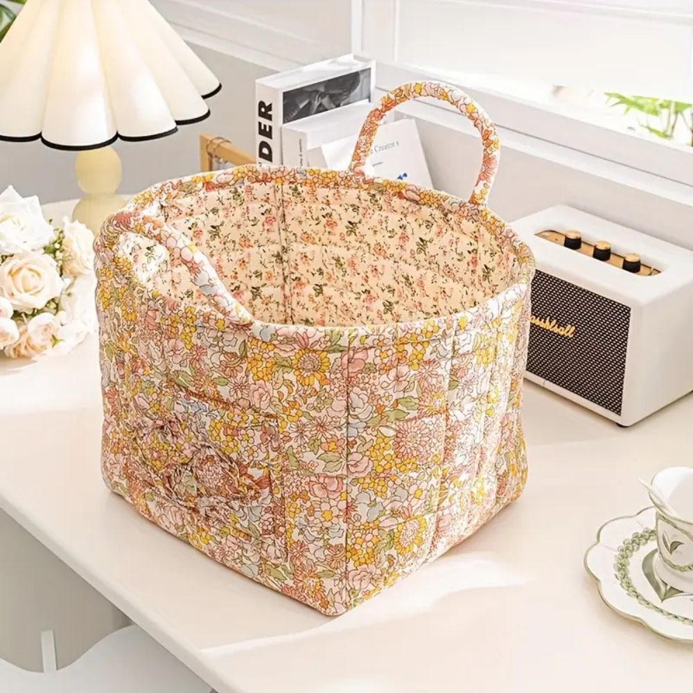 Norvo | Floral Canvas Oppbevaringskurv for Hjemmeorganisering