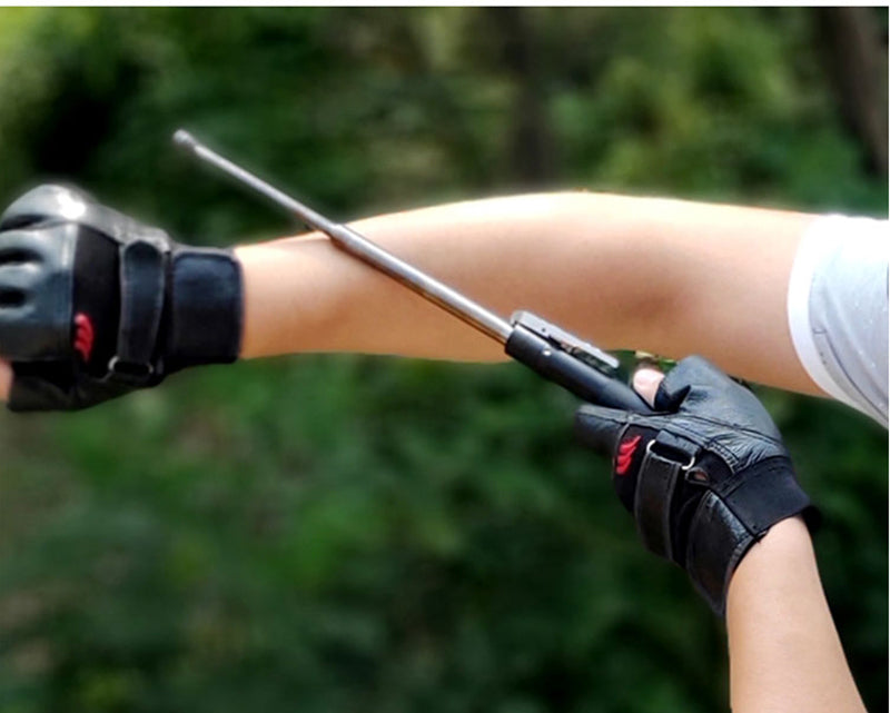 Norvo | Bærbar sammenleggbar tre-delt selvforsvarspinne, med ett-klikks betjening, automatisk fjær, vindusknuser og silikongrep