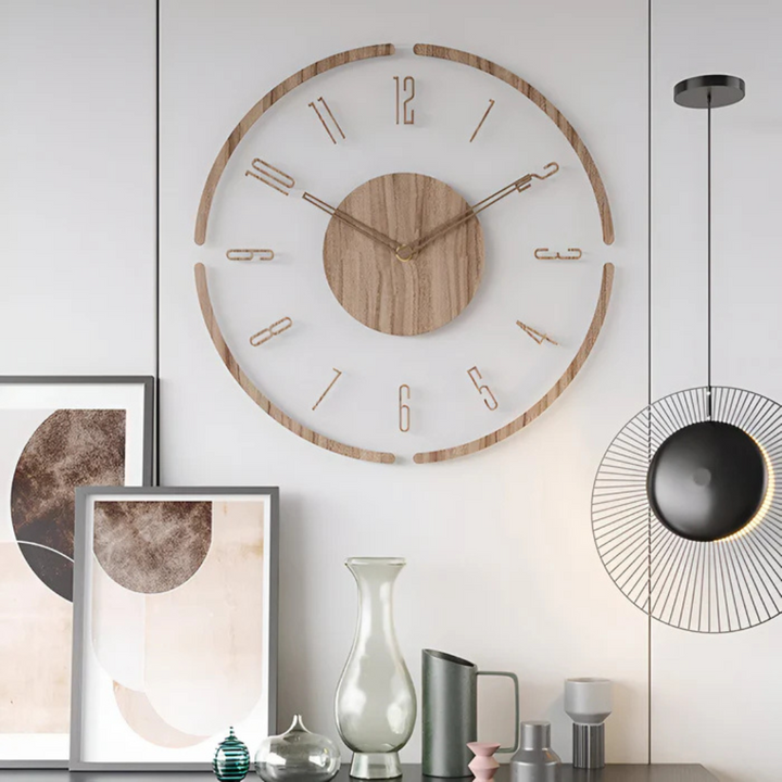 Norvo | Moderne veggklokke 30 cm av akryl og tre for stuen