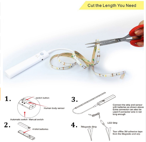 Norvo | LED lysreim med fjernkontroll – 2 meter fleksibel rem for dekorativ belysning i skap og hyller