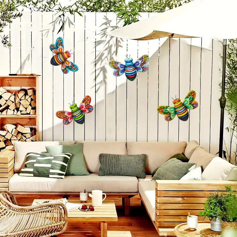 Norvo | Iron Bee Kunst Skulptur Henge Veggdekorasjoner for Hage