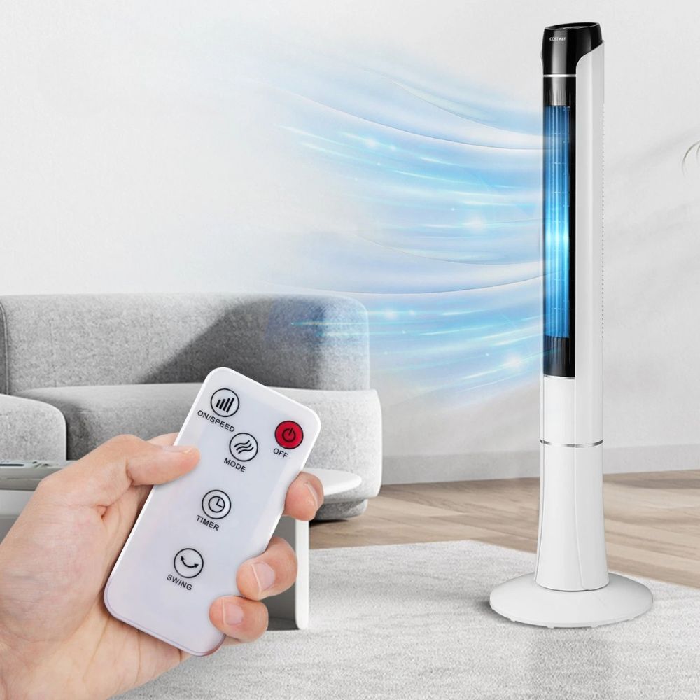 Norvo | Bladeless tårnvifte oscillerende gulvvifte med fjernkontroll, 3 hastigheter og 7,5-timers timer