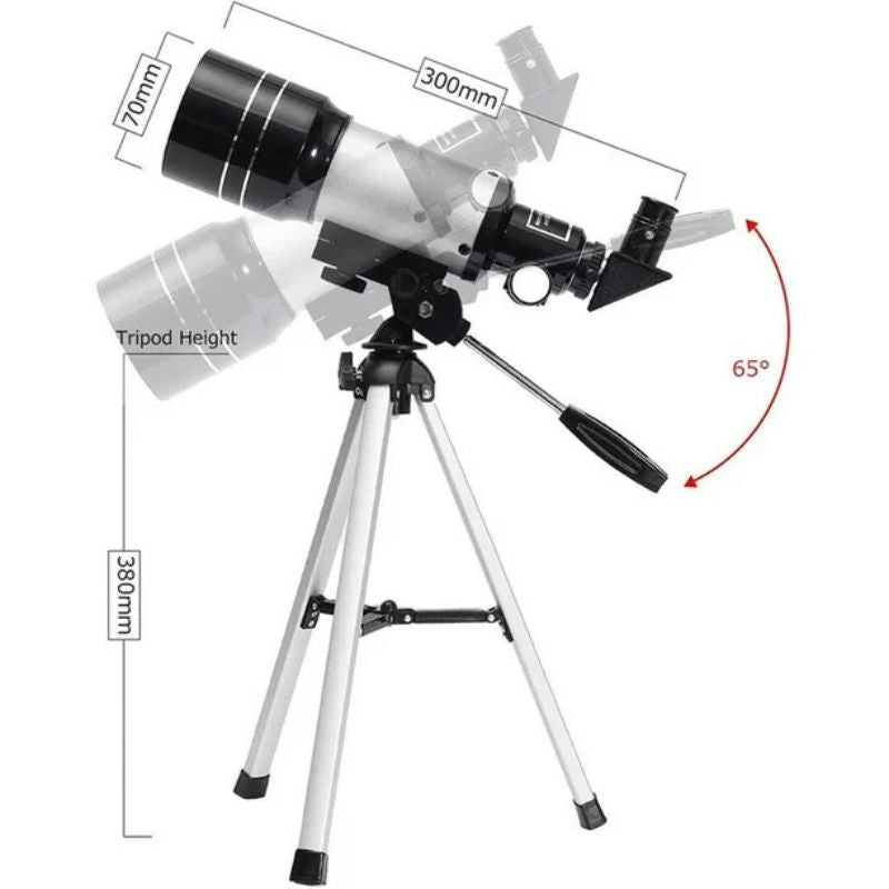 Norvo | Profesjonelt Astronomisk Teleskop | 70mm Apertur, 300mm Brennvidde & Enkel Oppsett for Stjernekikking og Naturutforskning