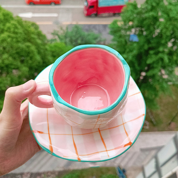 Håndmalt kreativ kaffekopp, keramisk tekopp og fatsett | Norvo