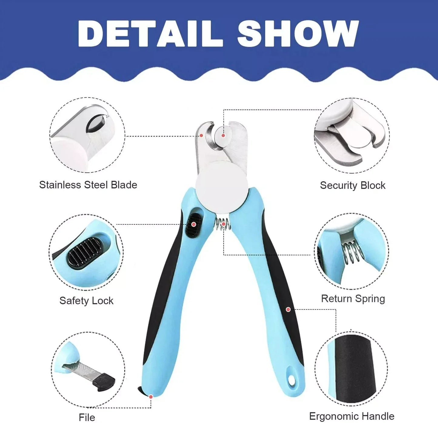 Norvo | Rustfritt Stål Kjæledyr Negl Klippere med Sikkerhetsbeskyttelse og Gratis Neglefil - Perfekt for Middels og Store Hunder