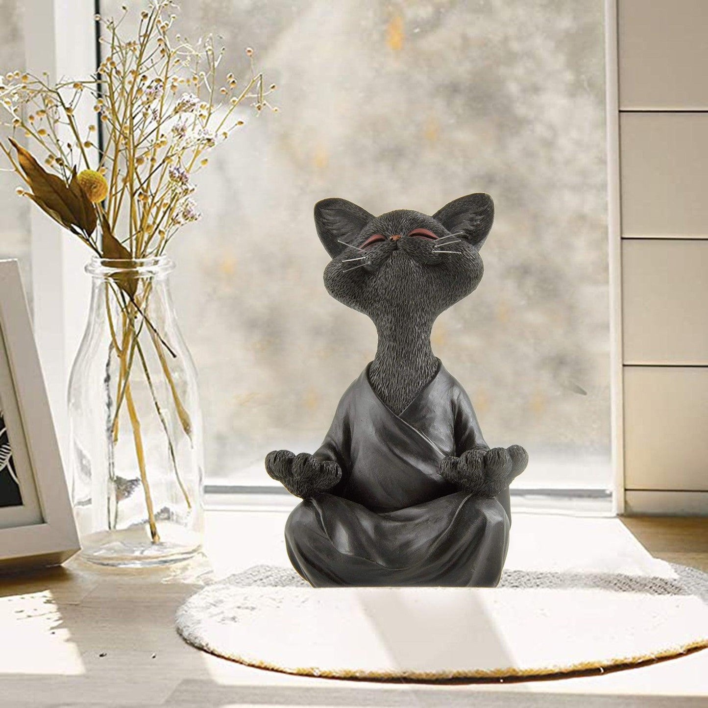 Norvo | Lekker svart Buddha katt figur meditasjon yoga samleobjekt glad katt dekor hjem hagedekorasjon hageornament