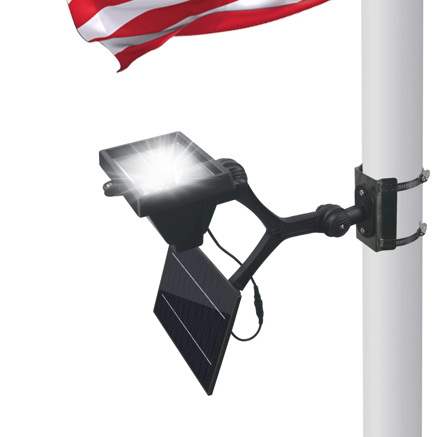 Norvo | Rayslit Flag Pole Light Solcelled - 12 Lyseste Led Solcelled Flag Pole Light Justerbar Metallklemme Passer 2-6&quot; Diameter Flagstang Sollys Utendørs Skumring Til Daggry 100% Dekning Solflagglamper