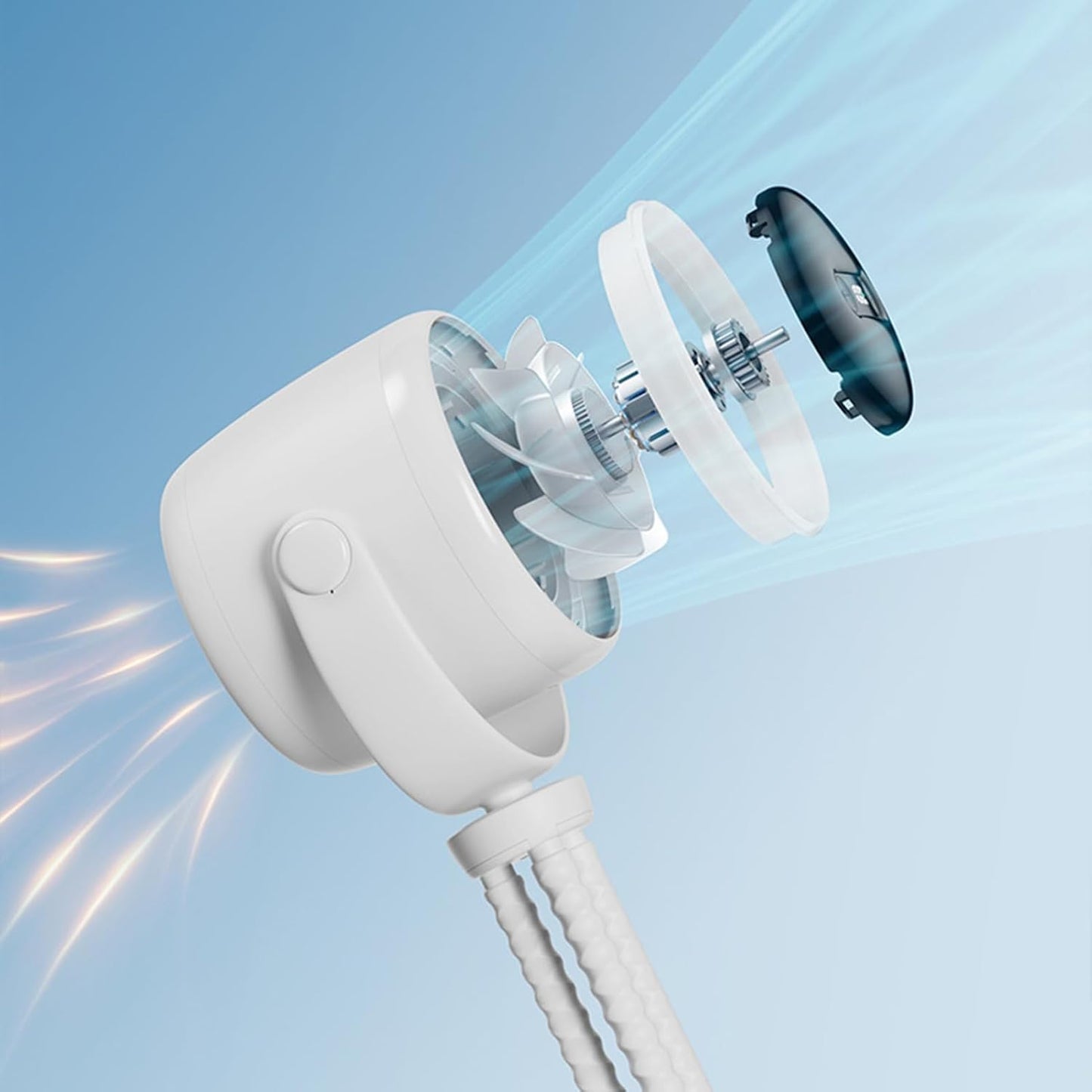 Norvo | Oppladbar klipsvifte for barnevogn med nattlys 100 hastigheter