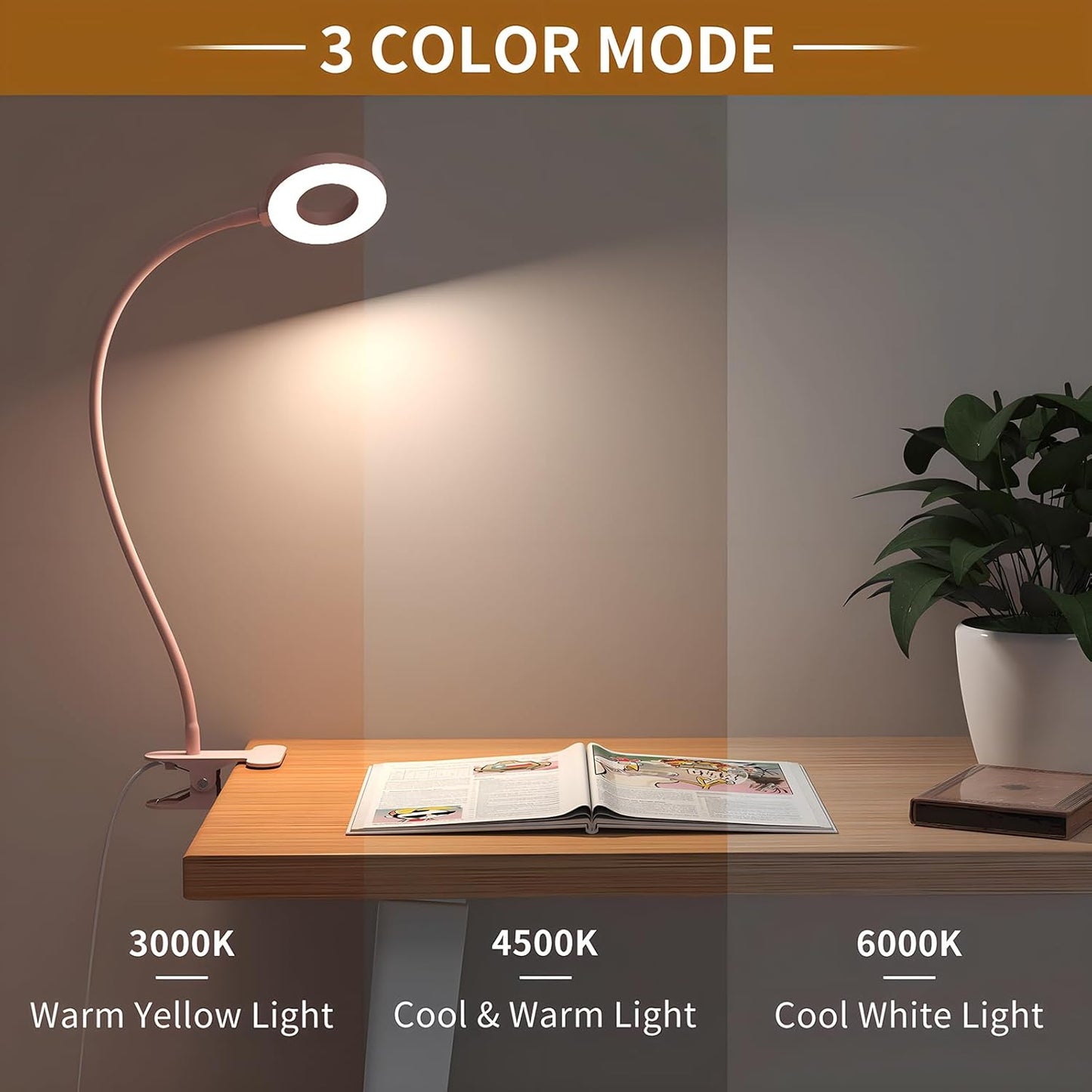 Norvo | 3 Farge Modus LED Skrivebord Klem Lampe med & Fleksibel Gås Nakke – Selvara (1+1 GRATIS)