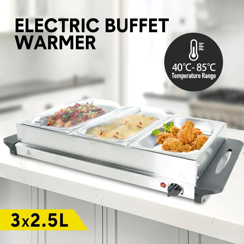 Norvo | Elektrisk Buffet Matvarmer med 3 × 2,5L Fat & Temperaturkontroll – Valtero