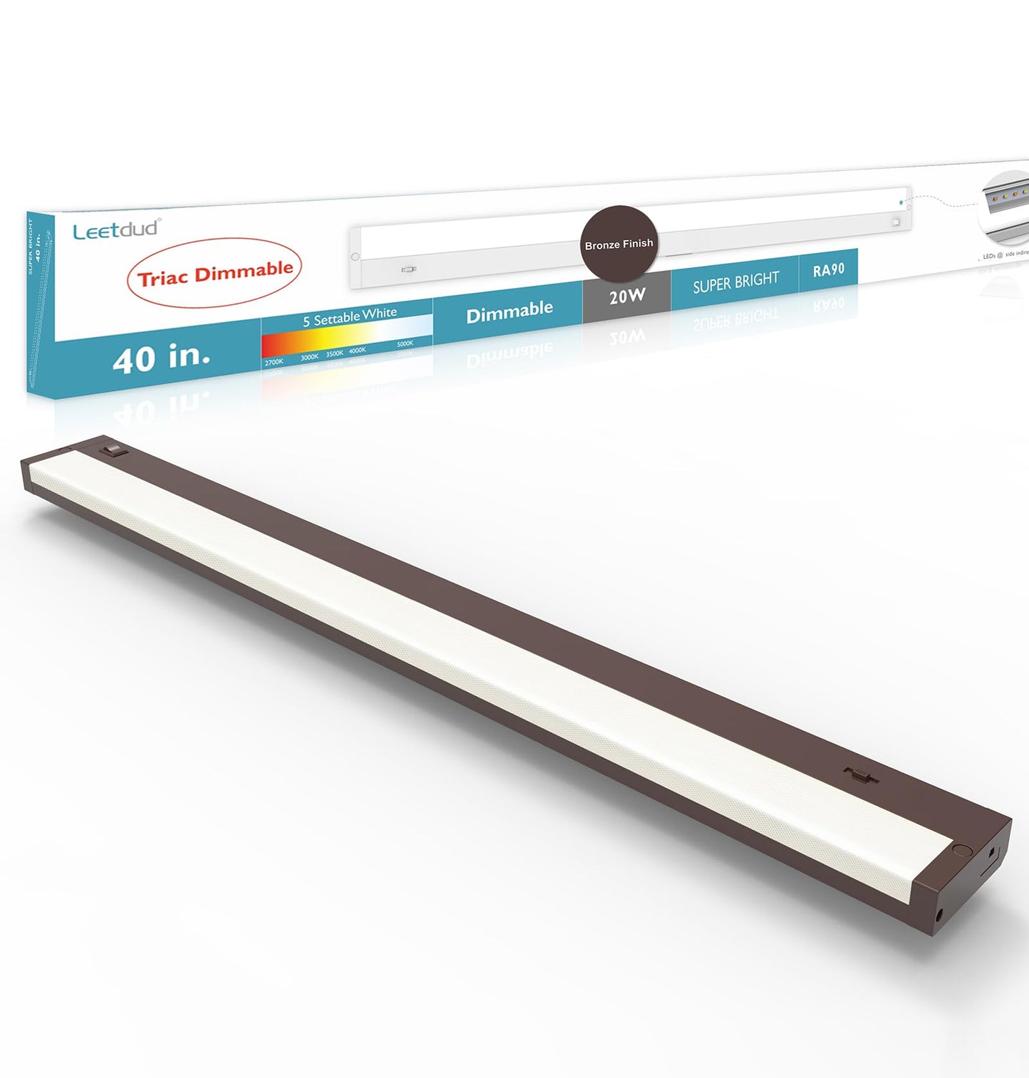 Norvo | Leetdud Led Under Cabinet Lighting Hardwired Or Plug In, 40 Inch 20W, Dimmable 5 Farge 2700K/3000K/3500K/4000K/5000K, Linkbar E