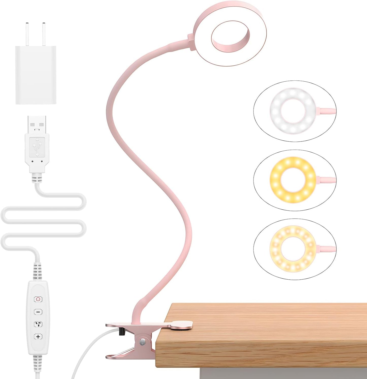 Norvo | 3 fargemodi LED-bordklemmlampe med & fleksibel gåsnek – Selvara (1+1 GRATIS)